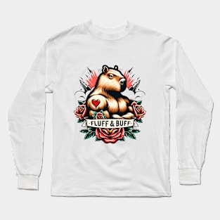 Muscled Capybara | Fluff'nBuff | Fitness Quote | Funny Long Sleeve T-Shirt